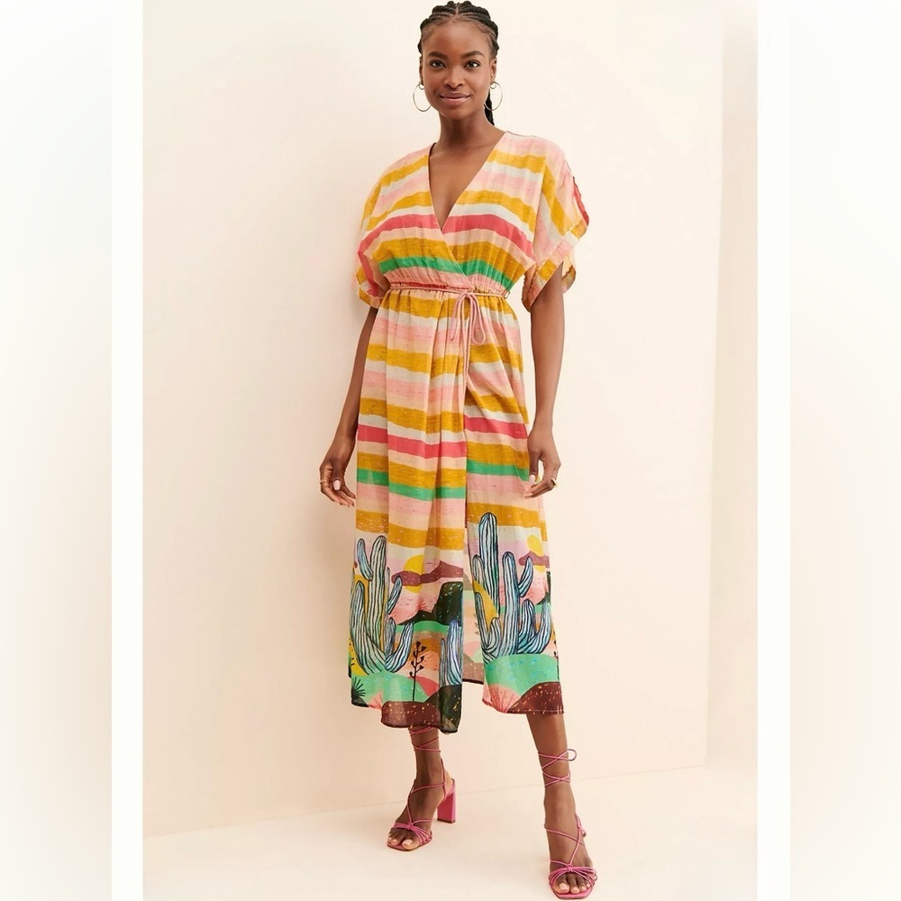 Scotch & Soda Abel Macias Printed Desert Organic Cotton Midi Dress Kaftan Size M